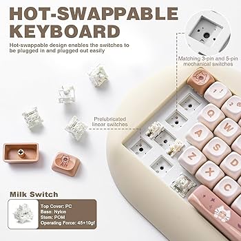 Amazon | YUNZII C68 ワイヤレスメカニカルキーボード かわいい